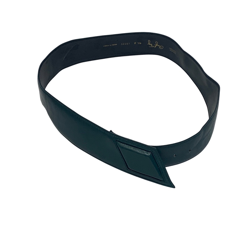 Cheryl Tiegs Leather Belt Diamond Accent Wide Waist Belt Forest‎ Green M/L